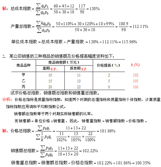2011年统计学和统计法基础知识计算题:指数分