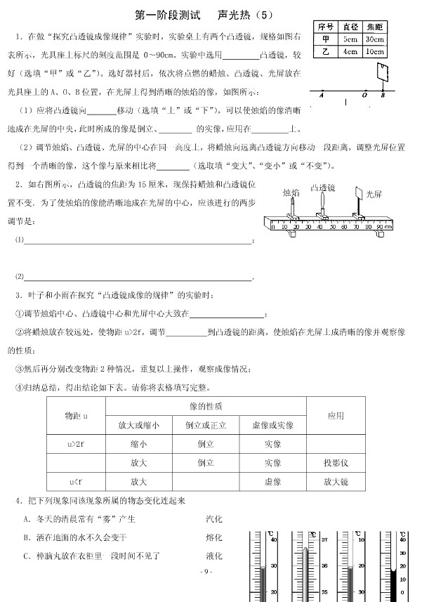 中考物理第一轮复习：声光热（五）