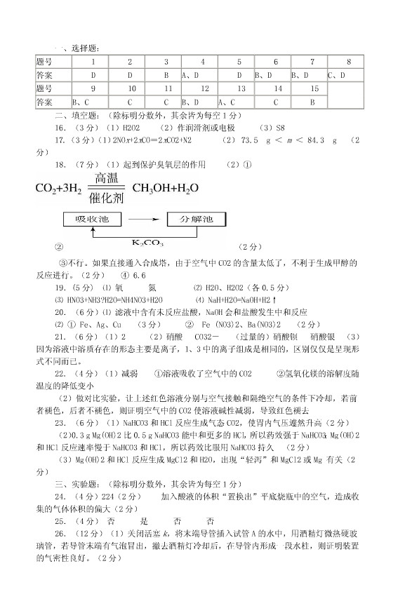 2010年上海天原杯化学竞赛复赛试题及答案