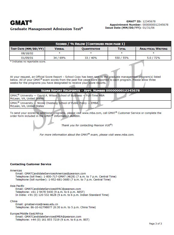 GMAT成绩单样本 3