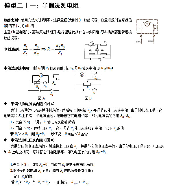 北京高考常用24个物理模型：半偏法测电阻