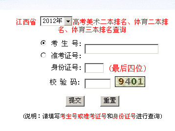 2012江西高考美术二本排名查询系统(入口)