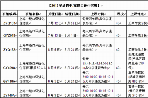 口译口语暑期名师住宿班信息