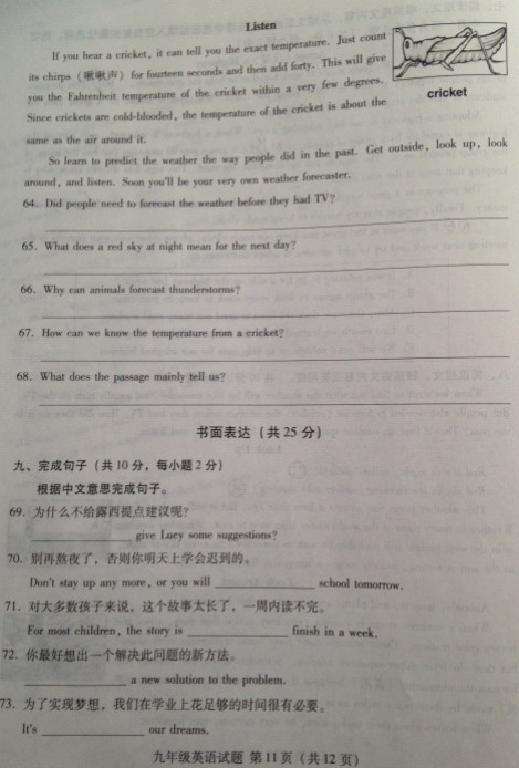 2013海淀期中考试,初三英语期中试卷,英语试卷答案