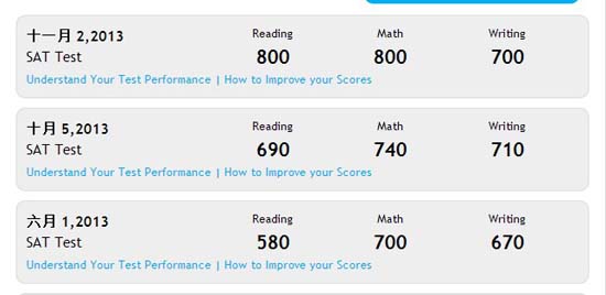 赵延书同学SAT考试总成绩2310分_北美高分榜
