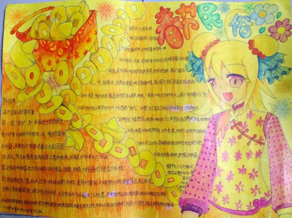 马年春节英语手抄报 春节习俗 高清图片