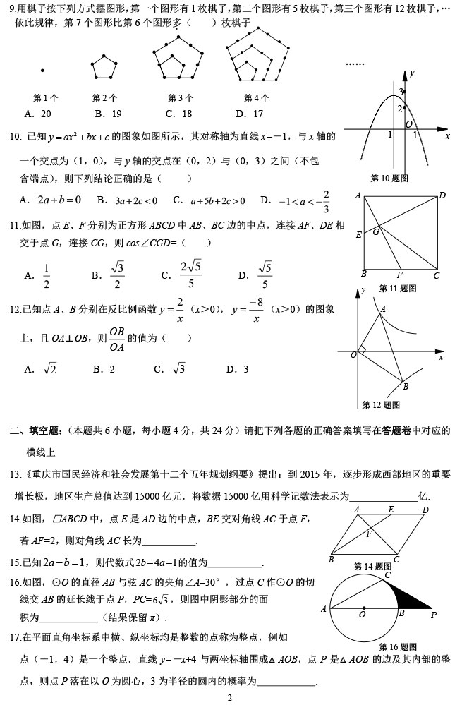 2014重庆一中中考模拟数学试题及答案_新东方