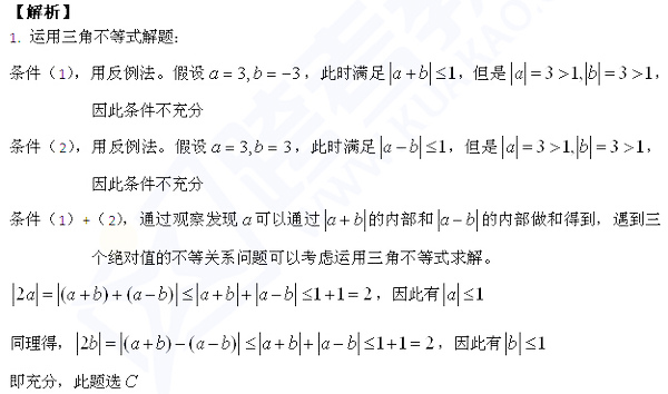 2015年管理类联考数学真题解析之三角不等式