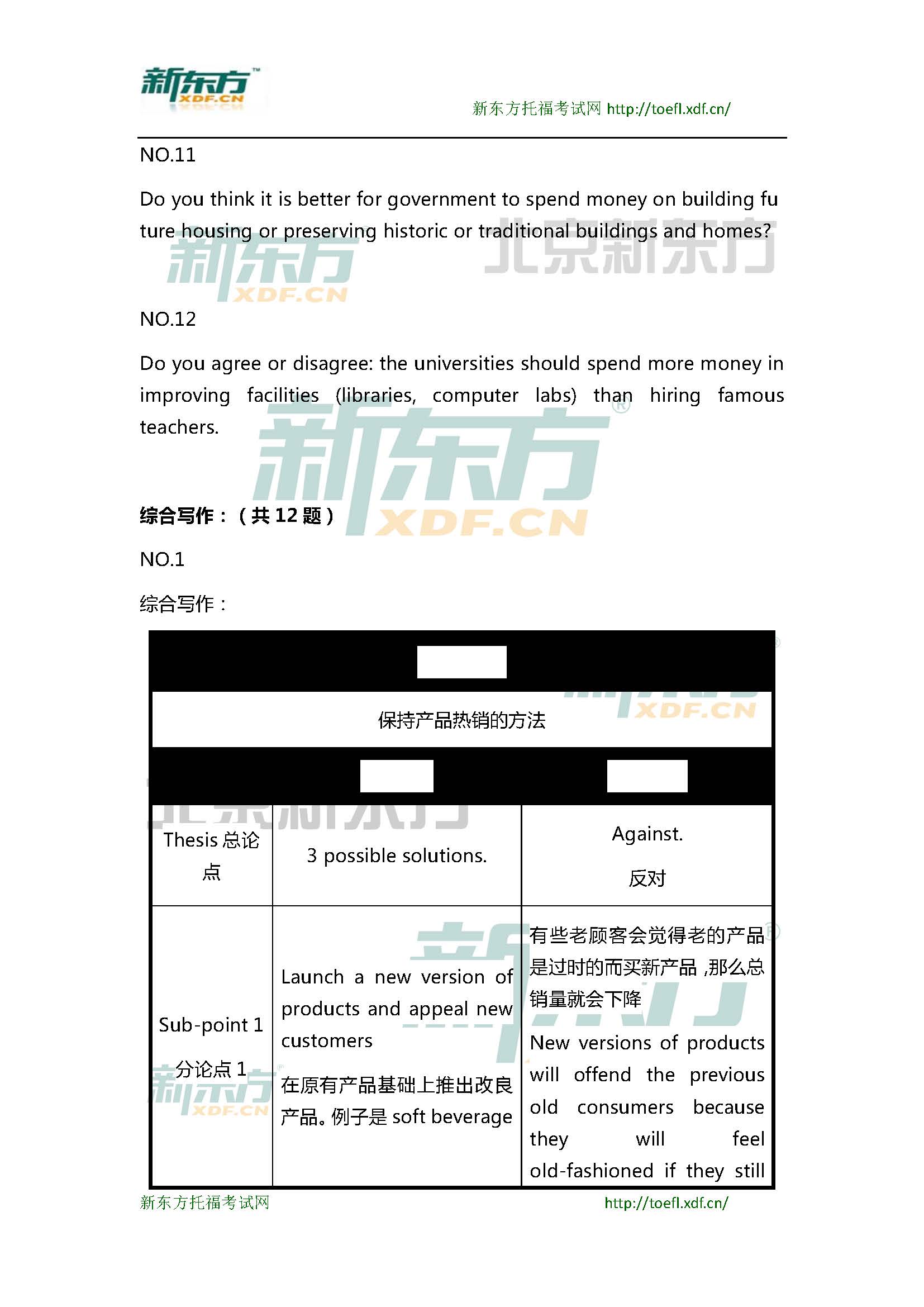 新东方托福机经预测：2015年1月31日、2月1日托福写作小范围预测(12套题)