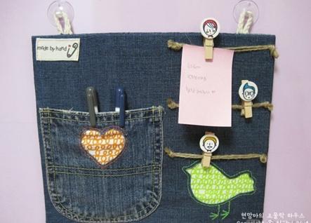 旧牛仔裤&台历 打造个性收纳MEMO板   