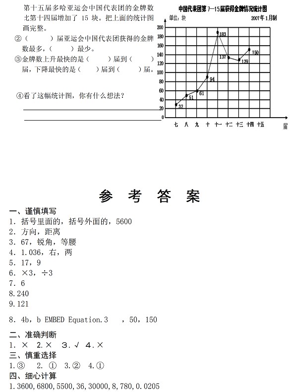 四年级下册期末试卷