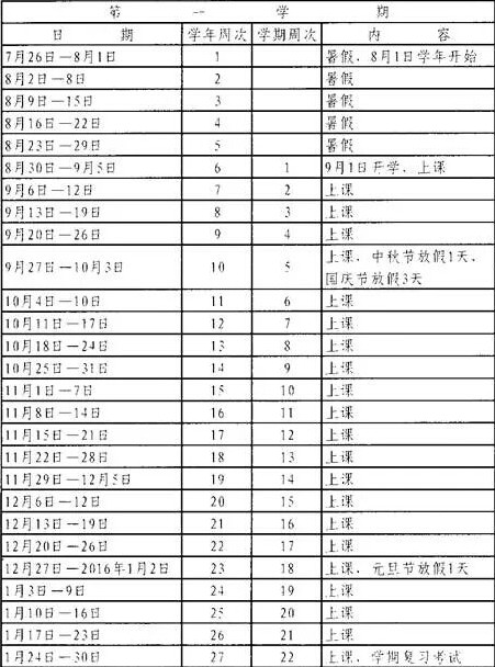 2015-2016学年广东全日制义务教育及高中校历