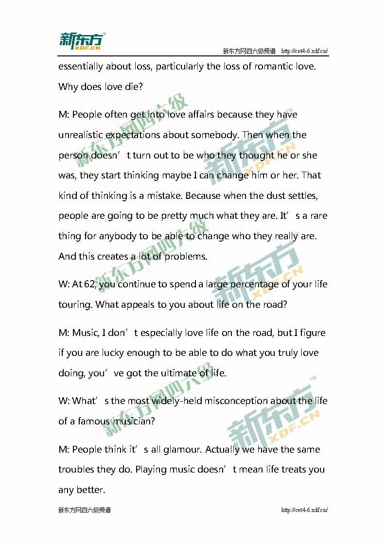 新东方：2015年12月英语六级听力真题原文与答案