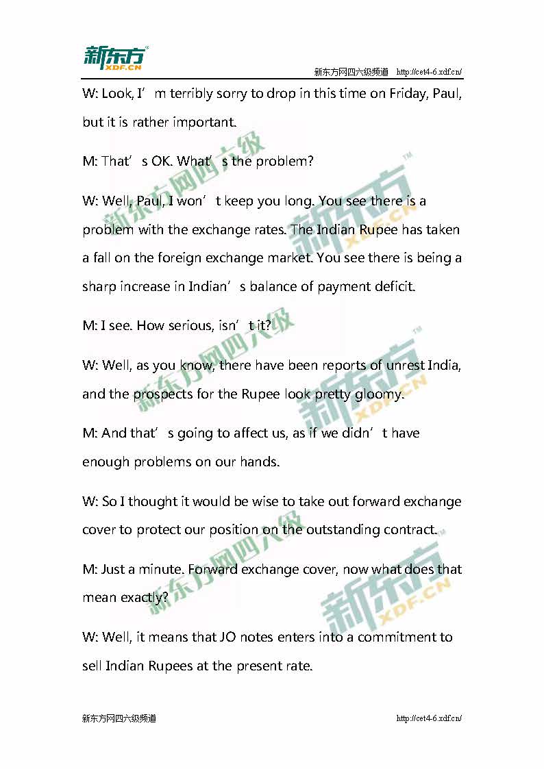 新东方：2015年12月英语六级听力真题原文与答案