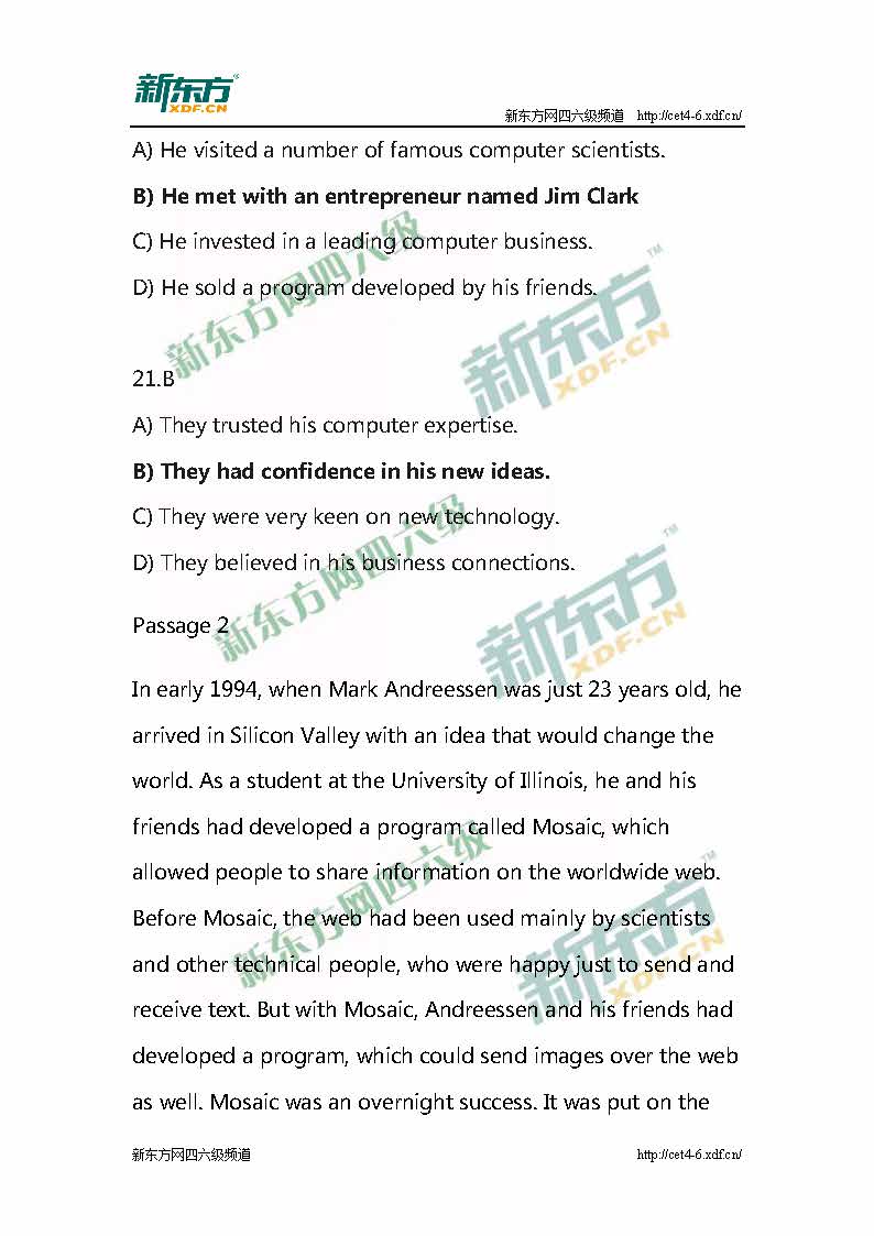 新东方：2015年12月英语六级听力真题原文与答案