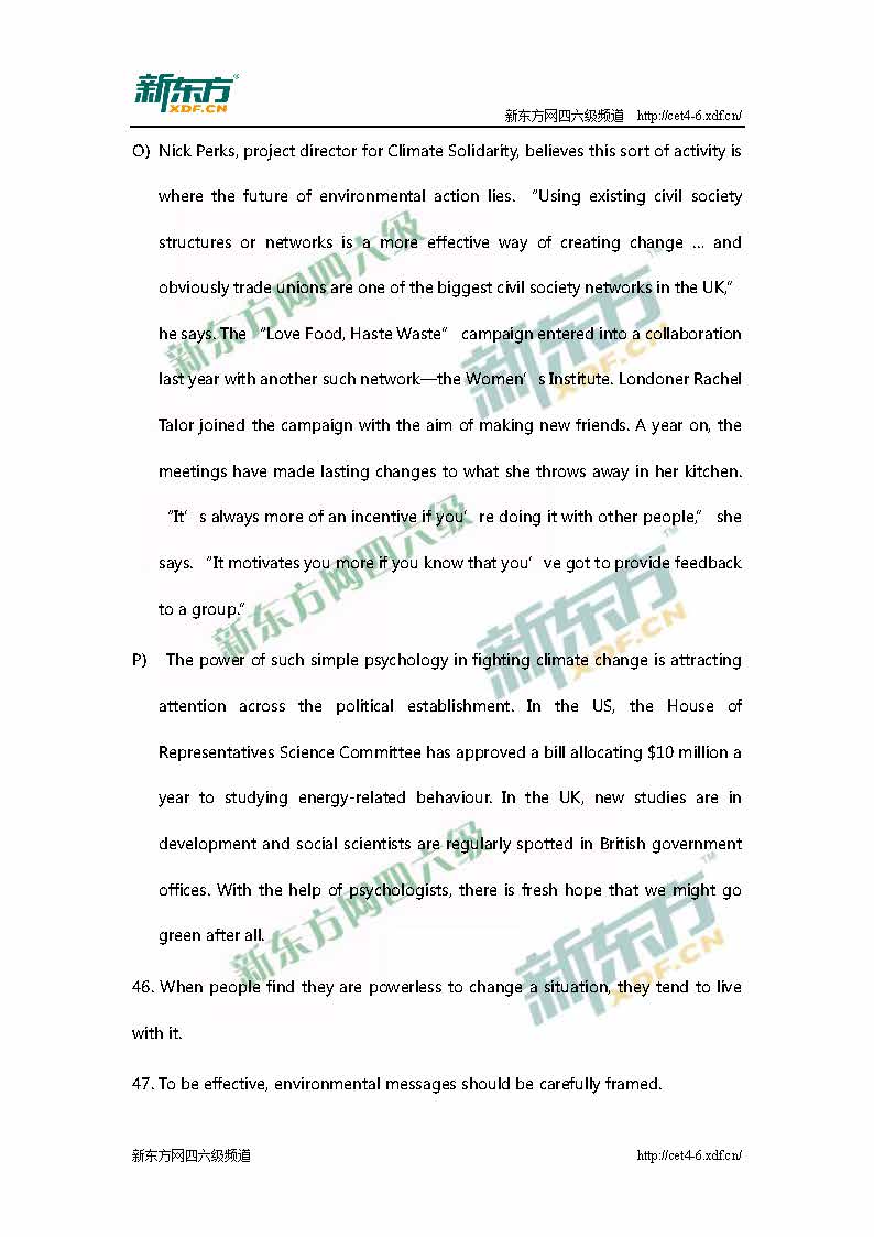 新东方：2015年12月英语六级阅读真题答案解析(卷1)