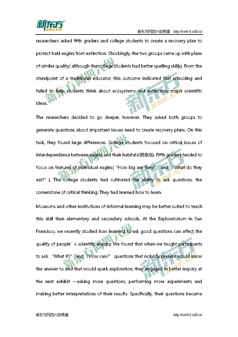 新东方：2015年12月英语六级阅读真题答案解析(卷1)