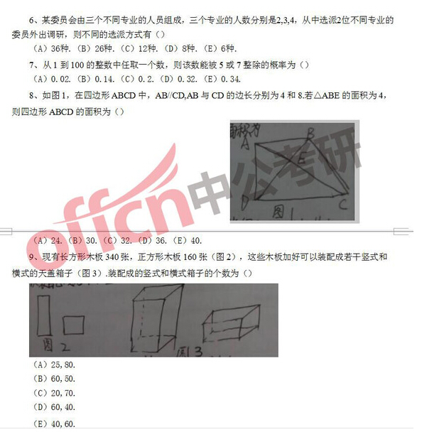 2016考研管理类综合真题试题初数部分（网络版）