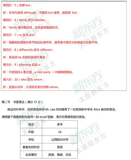 15-16学年第一学期期末考试试卷高二英语试卷答案考点分析