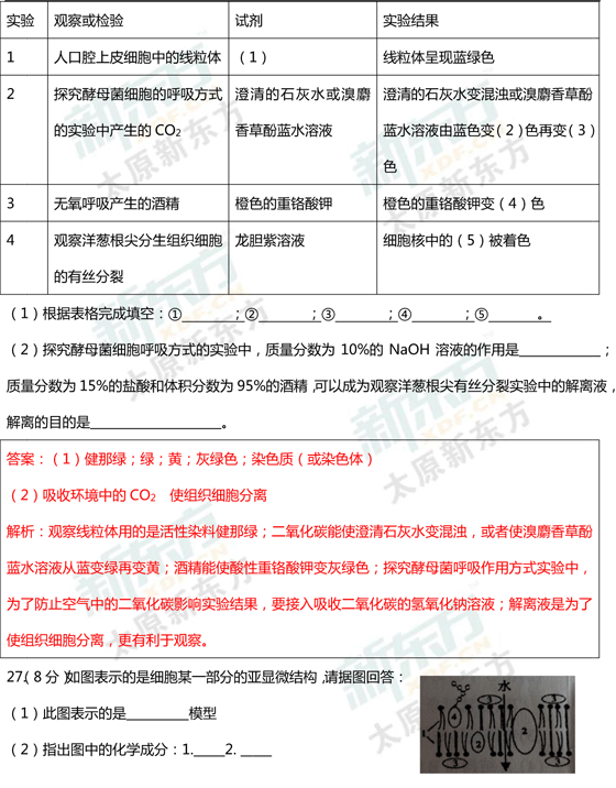 15-16学年第一学期期末考试试卷高一生物试卷答案考点分析