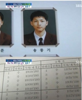 宋仲基高三成绩单公开：所有科目全优