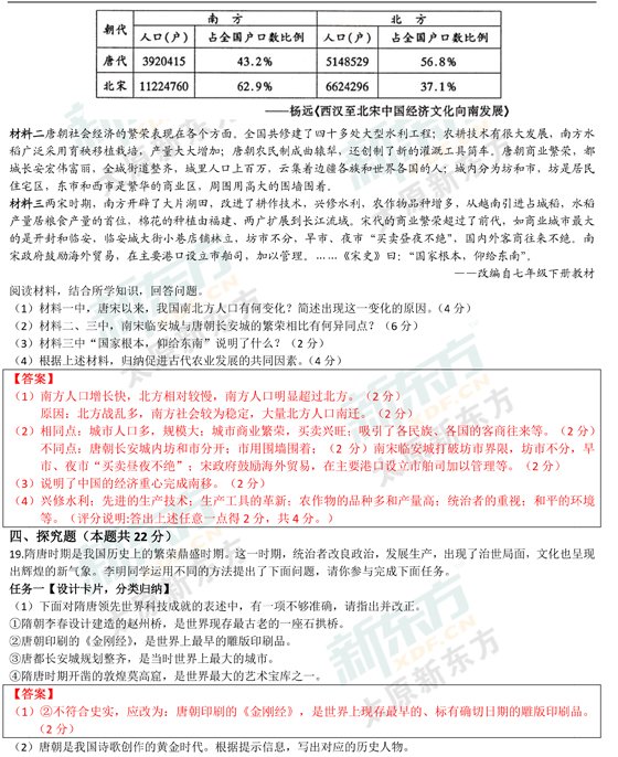 15-16学年第二学期期中考试试卷初一历史试卷答案考点分析