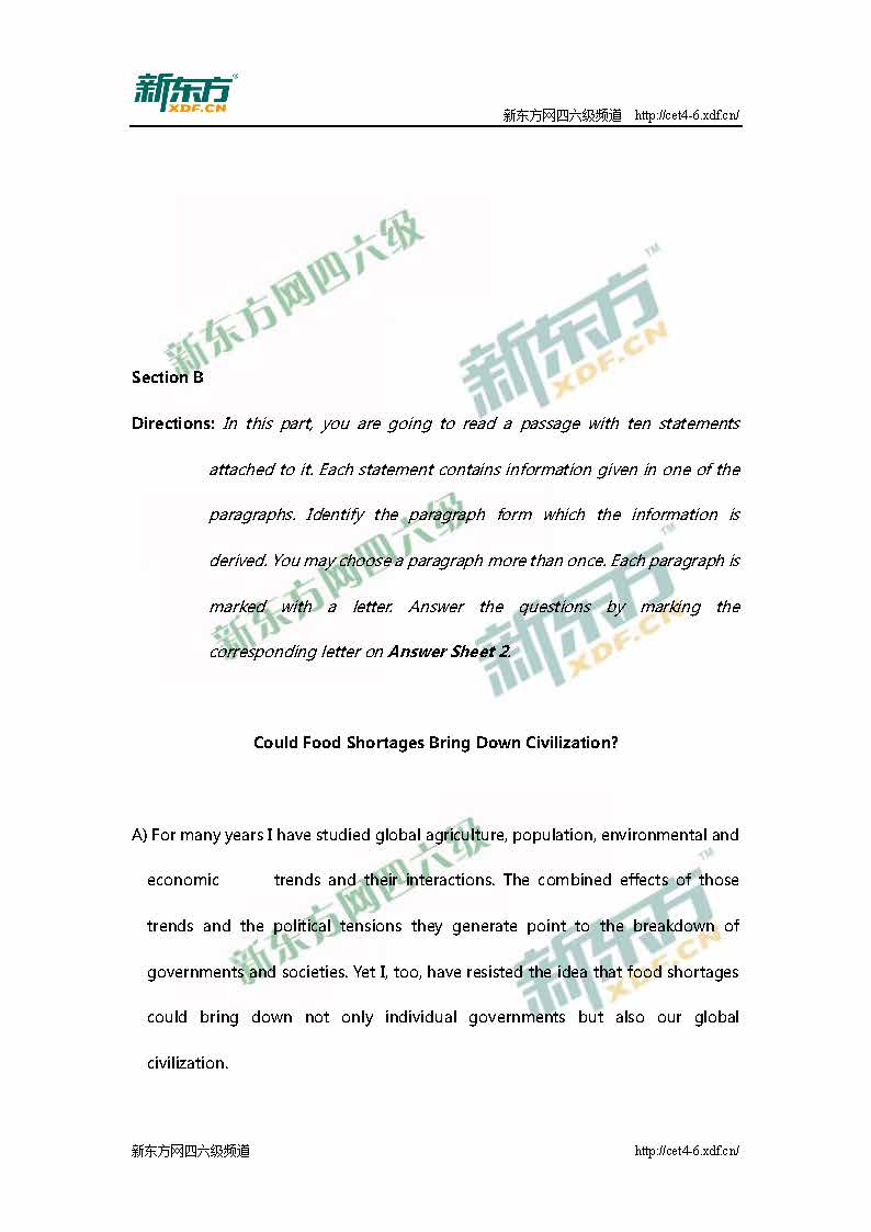 新东方:2016年6月英语四级考试真题答案(第一套)