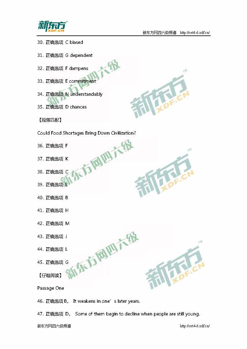 新东方:2016年6月英语四级考试真题答案(第一套)