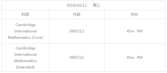 2016年CIE IG考试时间表