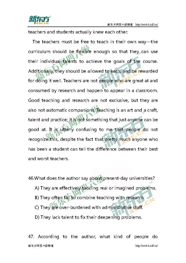 2016年12月四级阅读部分真题答案