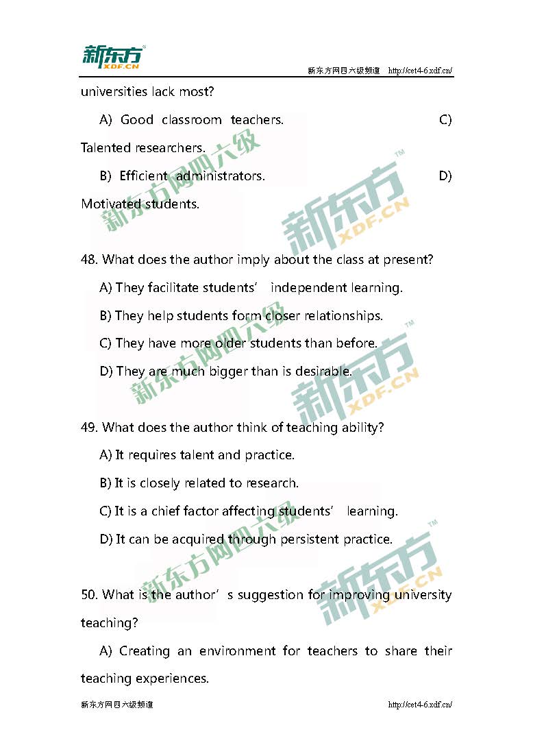 2016年12月四级阅读部分真题答案