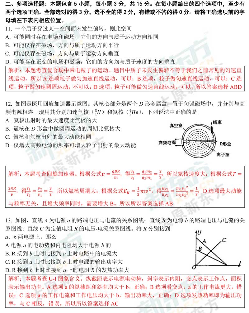 16-17学年第一学期期末考试高二物理试卷答案考点分析