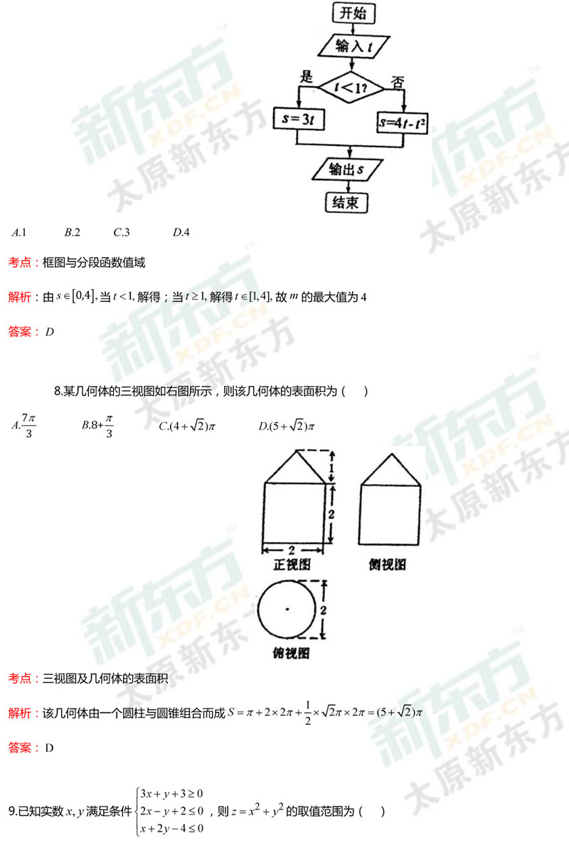 2017年太原市高三模拟考文科数学试题（一）