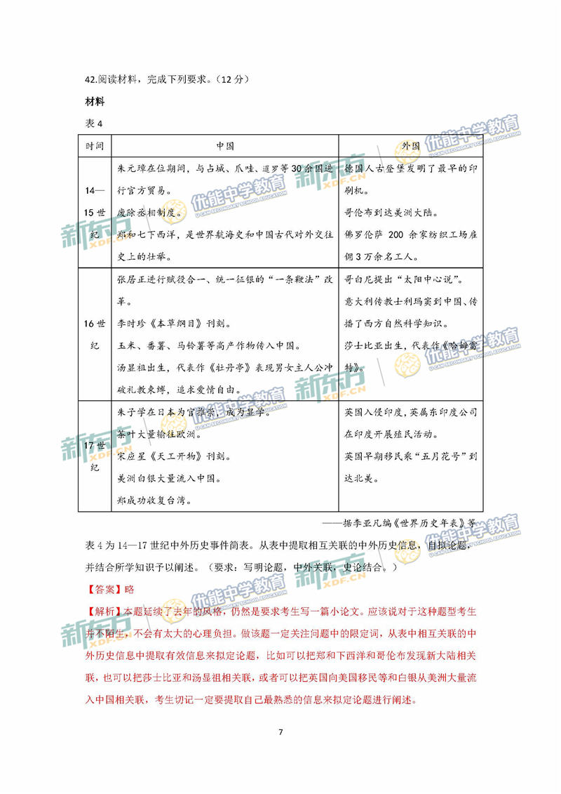 2017高考全国卷1文综历史逐题解析(郑州新东