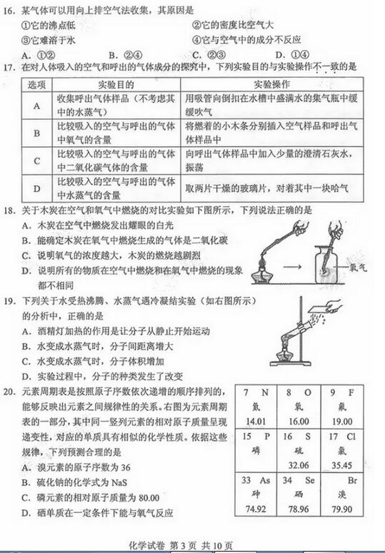 2016-2017北京海淀初三期中化学试题及答案