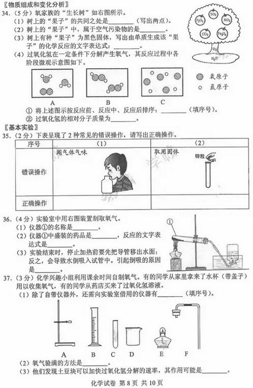 2016-2017北京海淀初三期中化学试题及答案