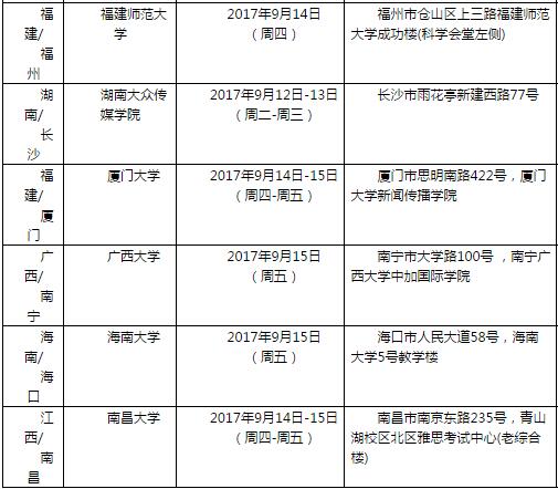 2017年9月16日雅思口语考试安排