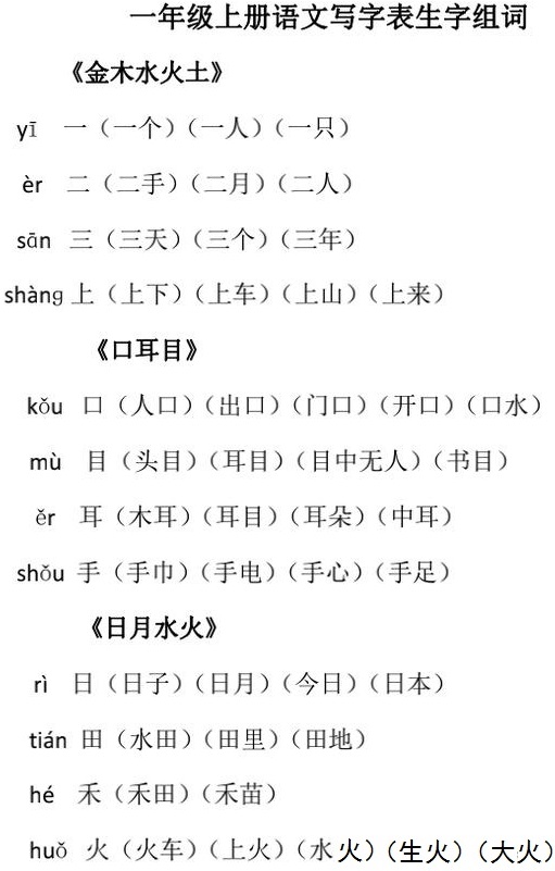 一年级语文上册《生字组词》1