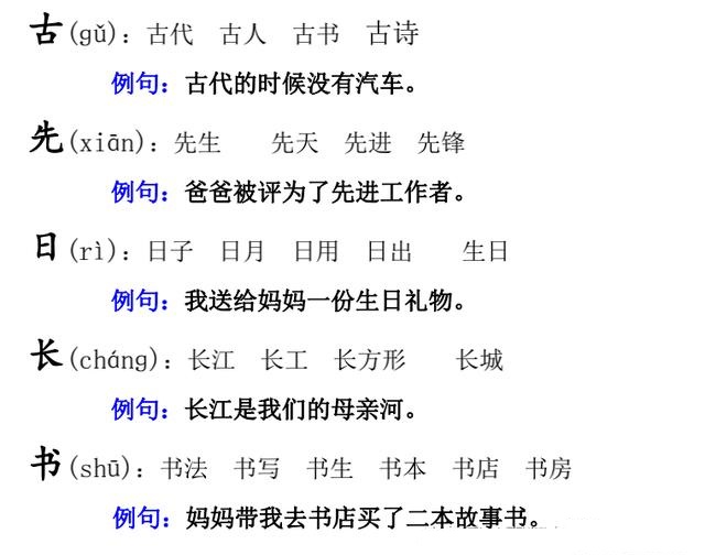 小学低年级语文常见字的组词造句及常用成语