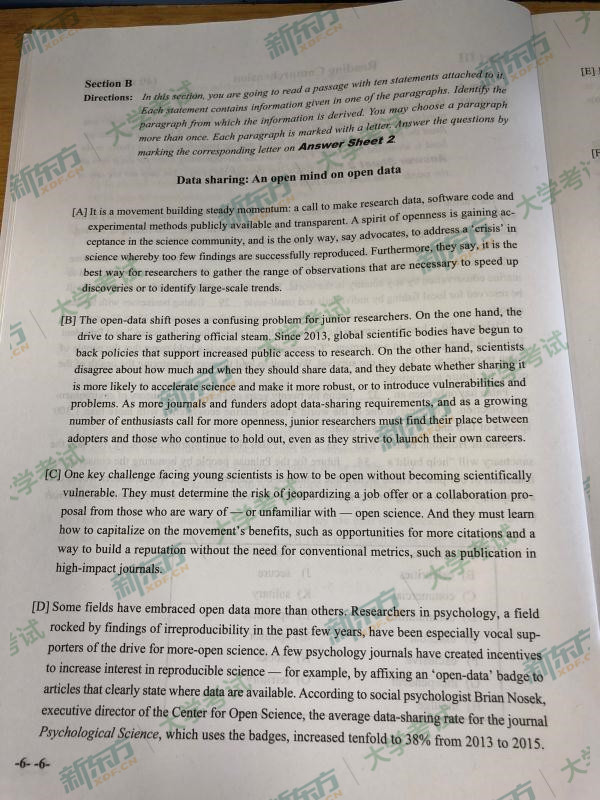 2017年12月大学英语六级阅读理解真题第三套 2017年12月大学英语六级阅读理解真题第三套