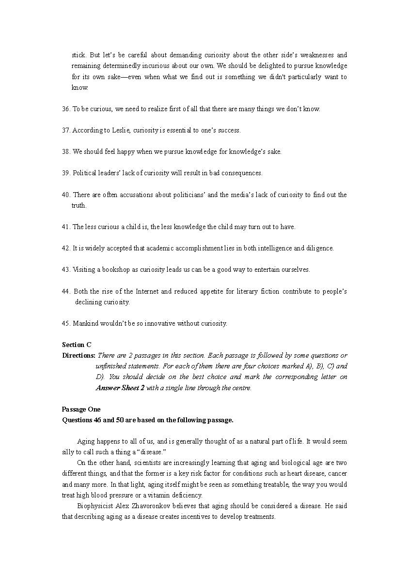 2017年12月大学英语四级真题第二套（网友版）