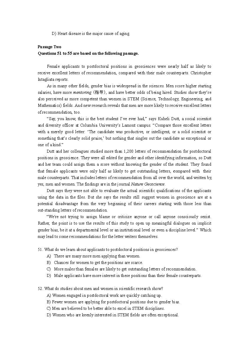 2017年12月大学英语四级真题第二套（网友版）