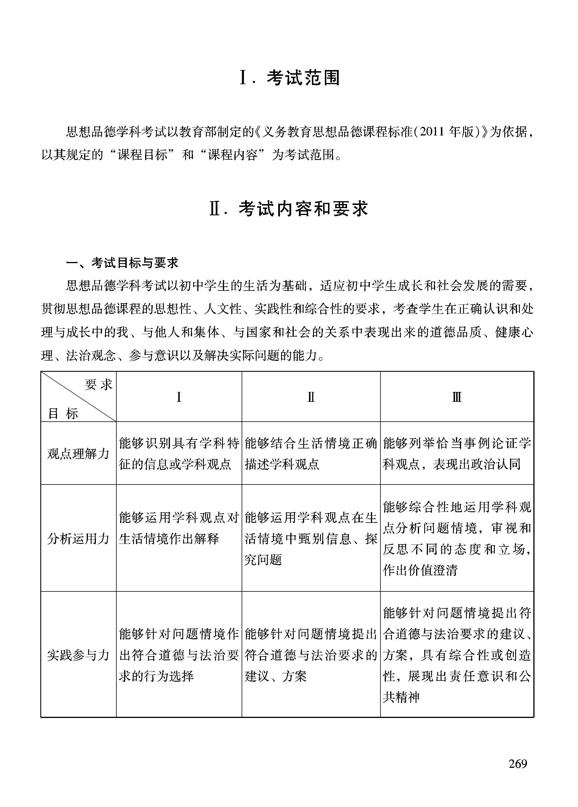2018北京中考政治考试说明变化及试卷结构