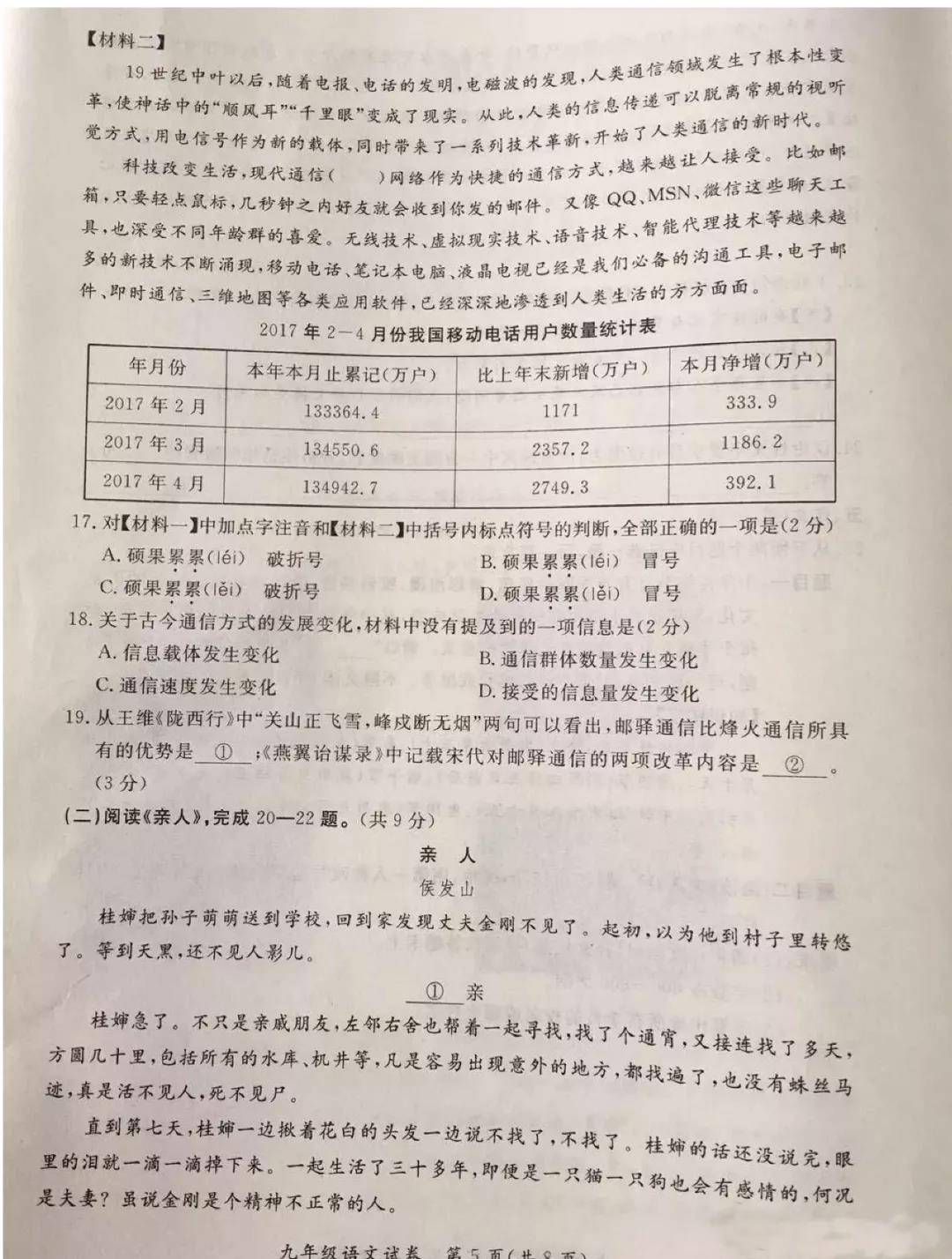 2018通州初三语文期末试题(图片版)-新东方网