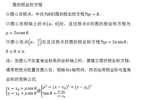 高考数学常用公式及定理：圆的极坐标方程