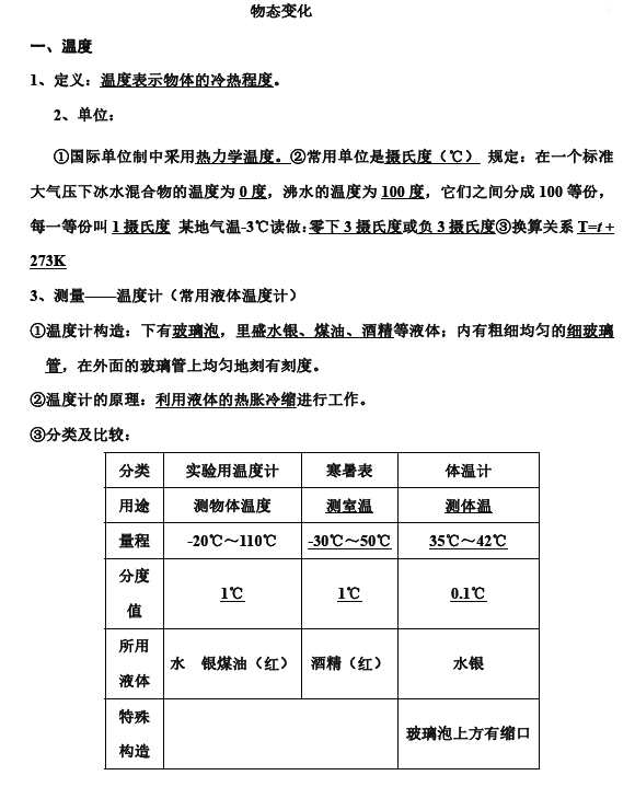 2018年长沙初三物理知识点：物态变化