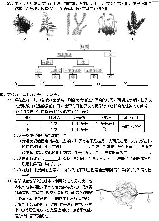 2016年长沙中考生物真题试卷（二）