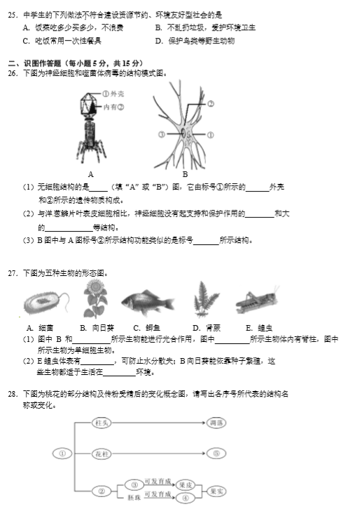 长沙中考生物真题试卷（一）