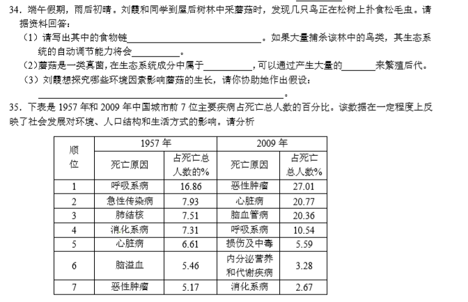 长沙中考生物真题试卷（二）