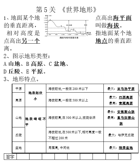 长沙生地会考地理知识点：世界地形